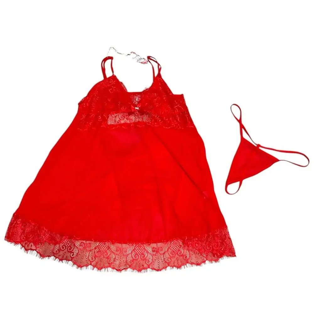 Sexy Lingerie Lace Babydoll Dress G-String Underwear Women’ Size L Sleepwear Set
